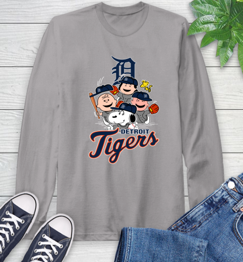 MLB Detroit Tigers Snoopy Charlie Brown Woodstock The Peanuts Movie Baseball T Shirt Long Sleeve T-Shirt 6