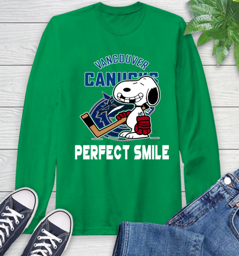 NHL Vancouver Canucks Snoopy Perfect Smile The Peanuts Movie Hockey T Shirt Long Sleeve T-Shirt 8