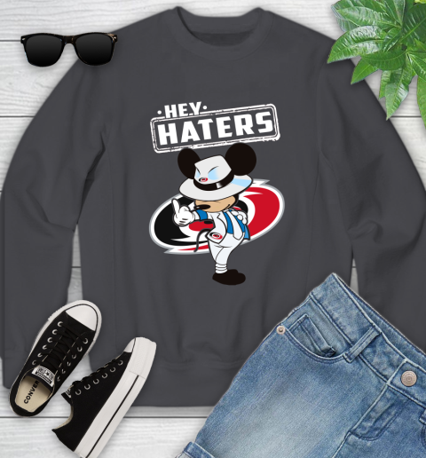 NHL Hey Haters Mickey Hockey Sports Carolina Hurricanes Youth Sweatshirt 5
