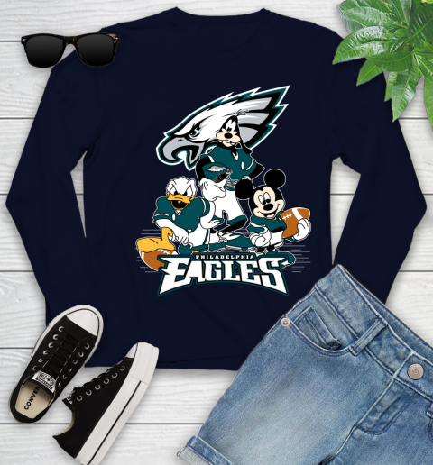 NFL Philadelphia Eagles Mickey Mouse Donald Duck Goofy Football Shirt Youth Long Sleeve 2