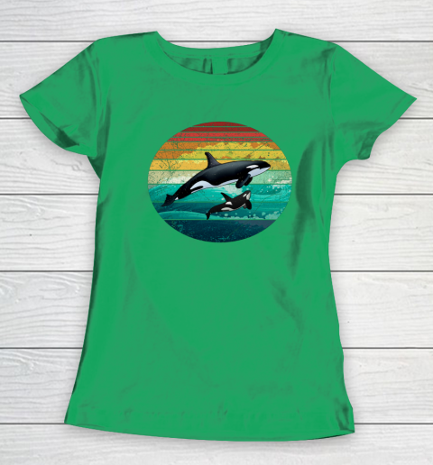 Orca Family Vintage Retro Art Killer Whale Family Women's T-Shirt 4