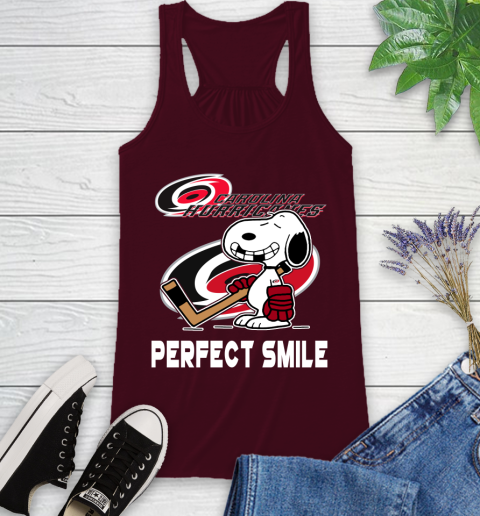 NHL Carolina Hurricanes Snoopy Perfect Smile The Peanuts Movie Hockey T Shirt Racerback Tank 2