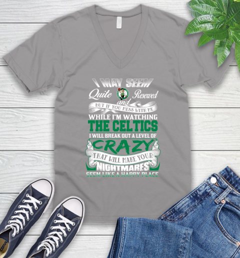 Boston Celtics NBA Basketball Don't Mess With Me While I'm Watching My Team V-Neck T-Shirt 3