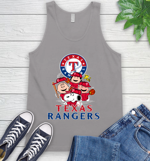 MLB Texas Rangers Snoopy Charlie Brown Woodstock The Peanuts Movie Baseball T Shirt Tank Top 3