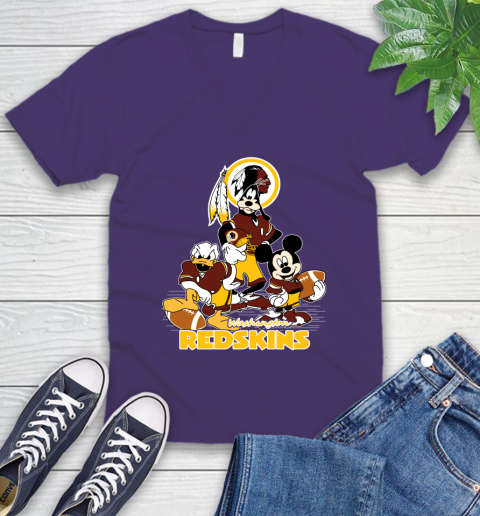 NFL Washington Redskins Mickey Mouse Donald Duck Goofy Football Shirt V-Neck T-Shirt 9