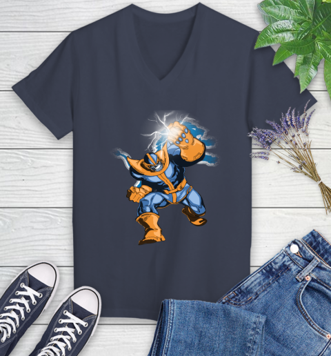 Detroit Lions NFL Football Thanos Avengers Infinity War Marvel Women's V-Neck T-Shirt 12