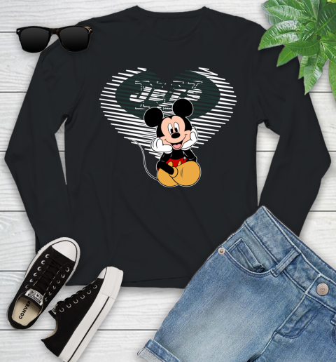 NFL New York Jets The Heart Mickey Mouse Disney Football T Shirt_000 Youth Long Sleeve