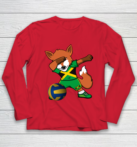 Dabbing Fox Jamaica Volleyball Fans Jersey Jamaican Youth Long Sleeve 10