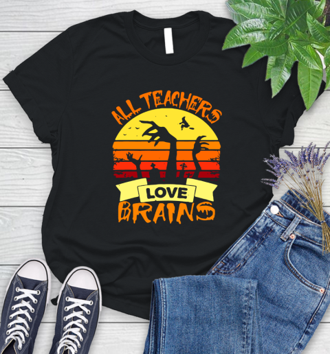 Halloween All Teachers Love Brains Sunset Women's T-Shirt