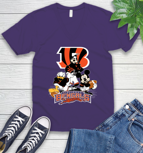 NFL Cincinnati Bengals Mickey Mouse Donald Duck Goofy Football Shirt V-Neck T-Shirt 9