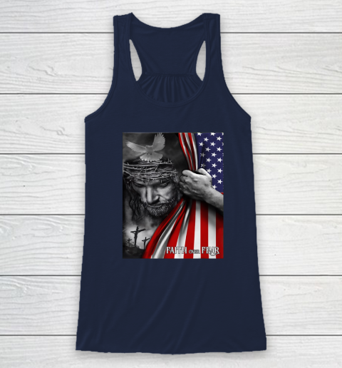 Faith Over Fear God Jesus Christian Flag 4th Of July Racerback Tank 5