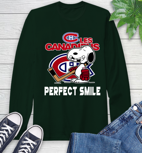 NHL Montreal Canadiens Snoopy Perfect Smile The Peanuts Movie Hockey T Shirt Long Sleeve T-Shirt 7