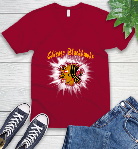 Chicago Blackhawks NHL Hockey Adoring Fan Rip Sports V-Neck T-Shirt 7