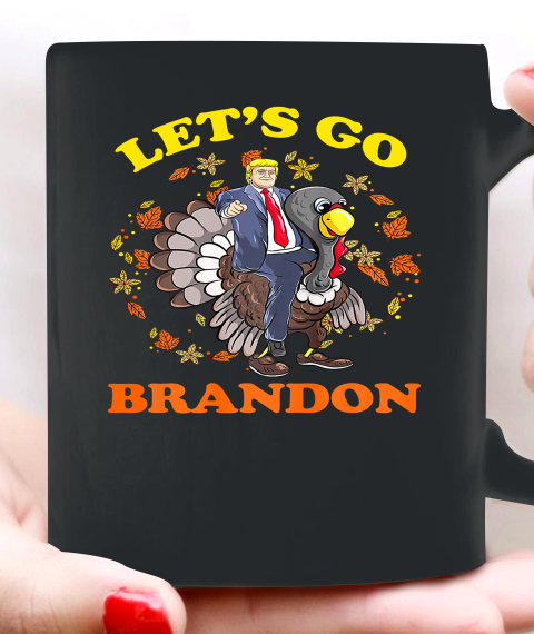 Trump Riding Turkey Let Go Brandon Politics Thanksgiving Ceramic Mug 11oz
