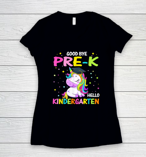 Goodbye Pre k Hello Kindergarten Magical Unicorn Graduation Women's V-Neck T-Shirt