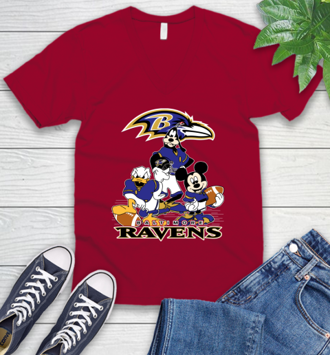 NFL Baltimore Ravens Mickey Mouse Donald Duck Goofy Football Shirt V-Neck T-Shirt 7