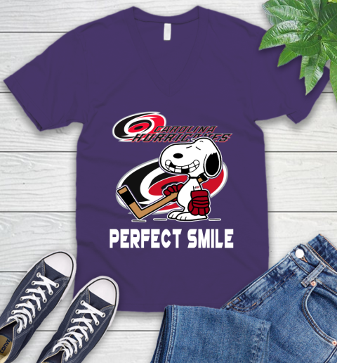 NHL Carolina Hurricanes Snoopy Perfect Smile The Peanuts Movie Hockey T Shirt V-Neck T-Shirt 9