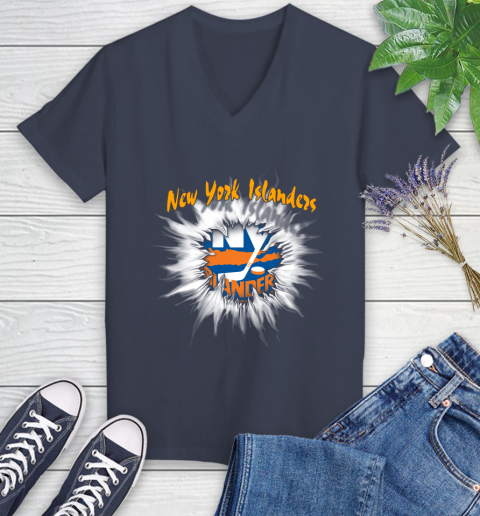 New York Islanders NHL Hockey Adoring Fan Rip Sports Women's V-Neck T-Shirt 12