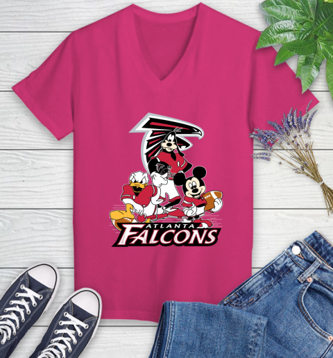 NFL Atlanta Falcons Mickey Mouse Donald Duck Goofy Football Shirt Women's V-Neck T-Shirt - Image 10