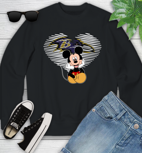 NFL Baltimore Ravens The Heart Mickey Mouse Disney Football T Shirt_000 Youth Sweatshirt