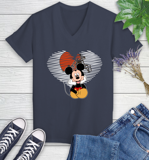 NFL Cleveland Browns The Heart Mickey Mouse Disney Football T Shirt_000 Women's V-Neck T-Shirt 12