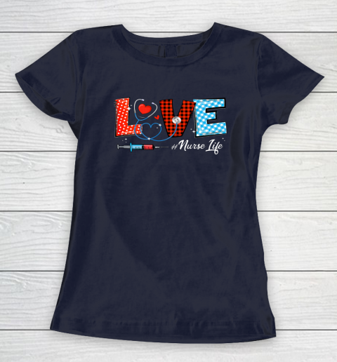 Love Nurselife Valentine Nurse Leopard Print Plaid Heart Women's T-Shirt 10