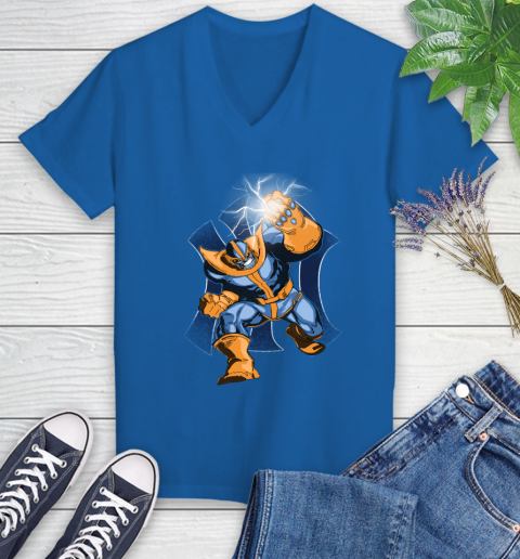 New York Yankees MLB Baseball Thanos Avengers Infinity War Marvel Women's V-Neck T-Shirt 10
