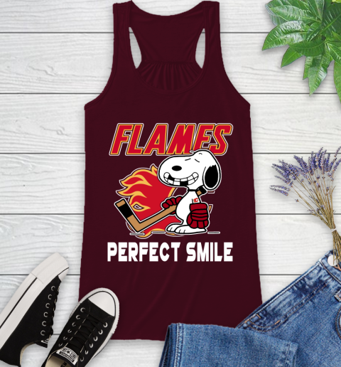 NHL Calgary Flames Snoopy Perfect Smile The Peanuts Movie Hockey T Shirt Racerback Tank 2