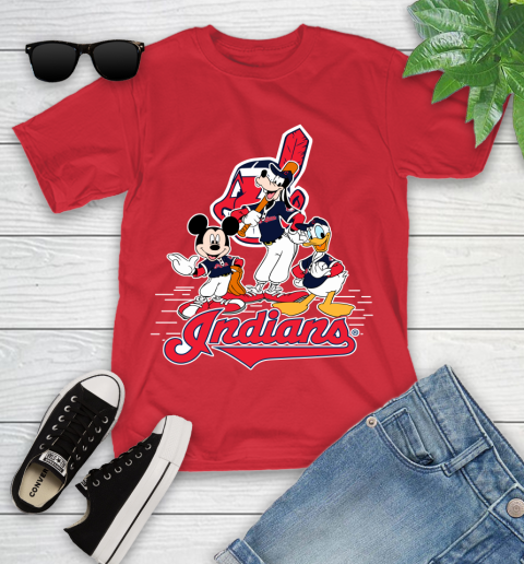MLB Cleveland Indians Mickey Mouse Donald Duck Goofy Baseball T Shirt Youth T-Shirt 13