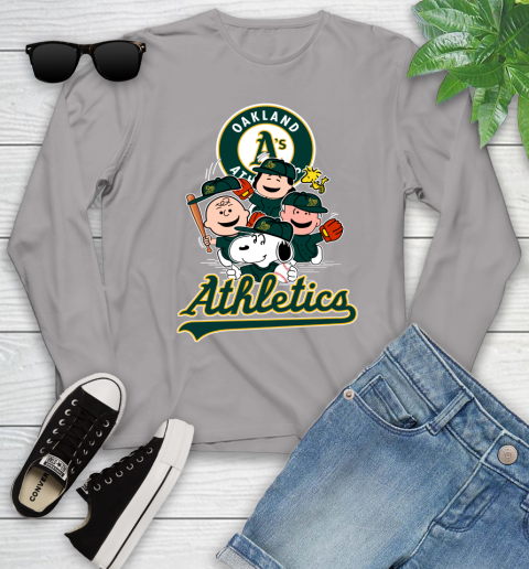 MLB Oakland Athletics Snoopy Charlie Brown Woodstock The Peanuts Movie Baseball T Shirt_000 Youth Long Sleeve 5