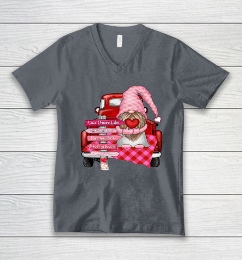 Valentine Vintage Red Truck Gnomes You And Me Valentines Day V-Neck T-Shirt 3