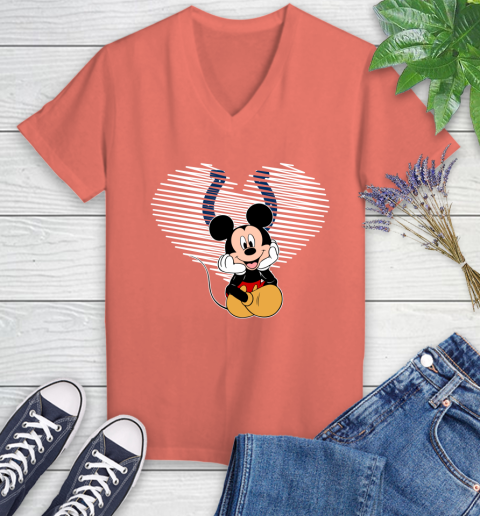 NFL Indianapolis Colts The Heart Mickey Mouse Disney Football T Shirt_000 Women's V-Neck T-Shirt 6