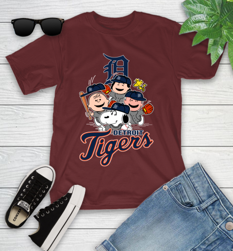 MLB Detroit Tigers Snoopy Charlie Brown Woodstock The Peanuts Movie Baseball T Shirt Youth T-Shirt 14