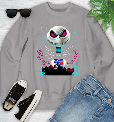 NHL New York Rangers Jack Skellington Sally The Nightmare Before Christmas Hockey Youth Sweatshirt 3