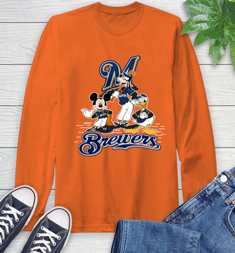 MLB Milwaukee Brewers Mickey Mouse Donald Duck Goofy Baseball T Shirt Long Sleeve T-Shirt 4