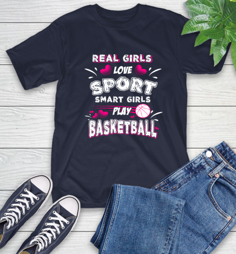 Real Girls Loves Sport Smart Girls Play Basketball T-Shirt 3