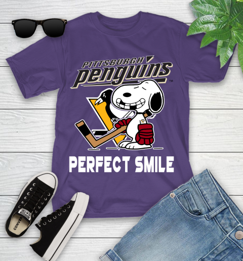 NHL Pittsburgh Penguins Snoopy Perfect Smile The Peanuts Movie Hockey T Shirt Youth T-Shirt 3