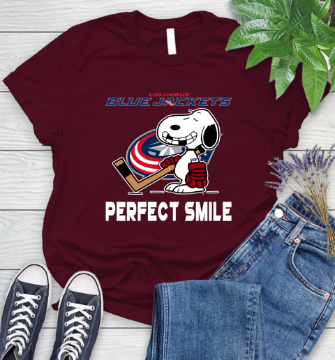 NHL Columbus Blue Jackets Snoopy Perfect Smile The Peanuts Movie Hockey T Shirt Women's T-Shirt 7