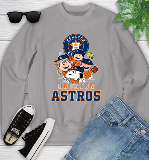 MLB Houston Astros Snoopy Charlie Brown Woodstock The Peanuts Movie Baseball T Shirt Youth Sweatshirt 3