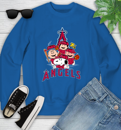 MLB Los Angeles Angels Snoopy Charlie Brown Woodstock The Peanuts Movie Baseball T Shirt_000 Youth Sweatshirt 7