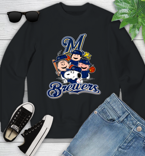 MLB Milwaukee Brewers Snoopy Charlie Brown Woodstock The Peanuts Movie Baseball T Shirt_000 Youth Sweatshirt