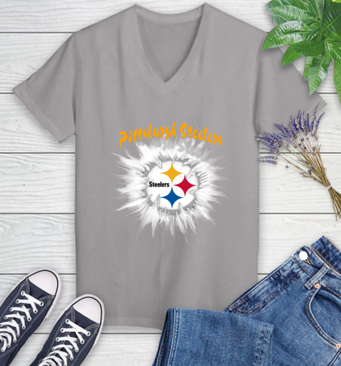 Pittsburgh Steelers NFL Football Adoring Fan Rip Sports Women's V-Neck T-Shirt 4