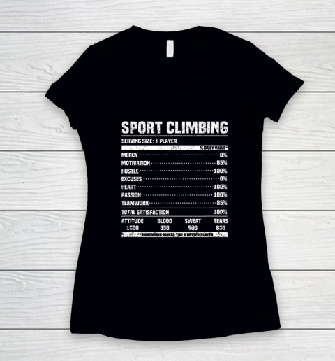 Rock Climbing Nutritional Facts Bouldering Climber Funny Women's V-Neck T-Shirt