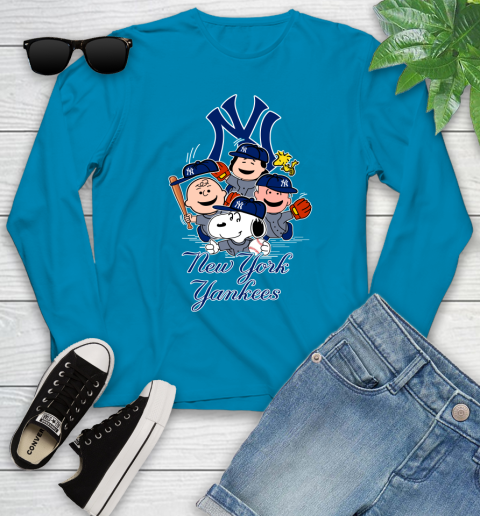 MLB New York Yankees Snoopy Charlie Brown Woodstock The Peanuts Movie Baseball T Shirt_000 Youth Long Sleeve 8