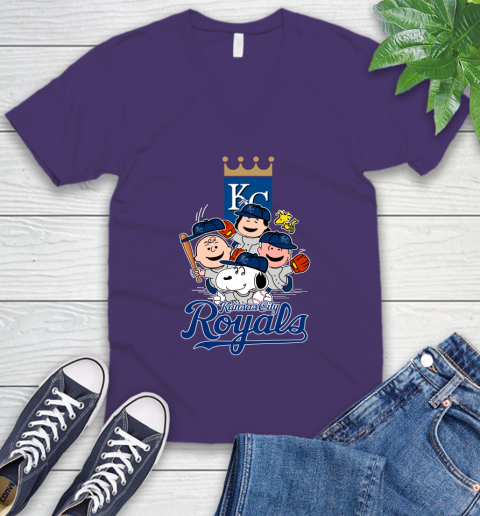 MLB Kansas City Royals Snoopy Charlie Brown Woodstock The Peanuts Movie Baseball T Shirt_000 V-Neck T-Shirt 9