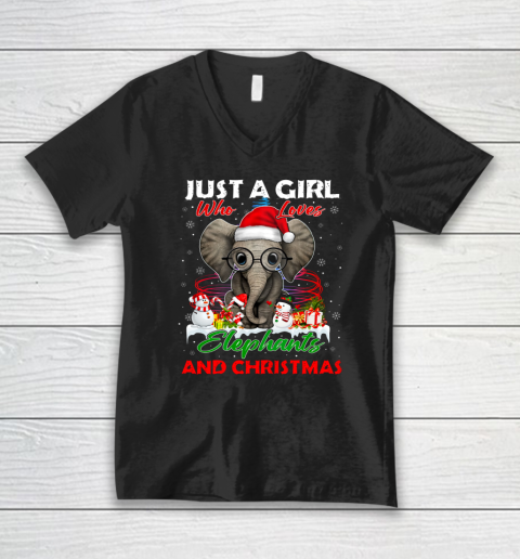 Just A Girl Who Loves Hippie Elephant Christmas Pajama V-Neck T-Shirt