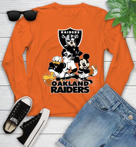 NFL Oakland Raiders Mickey Mouse Donald Duck Goofy Football Shirt Youth Long Sleeve 3