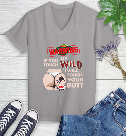 Minnesota Wild NHL Hockey Warning If You Touch My Team I Will Touch My Butt Women's V-Neck T-Shirt 4