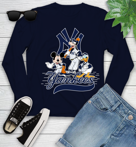 MLB New York Yankees Mickey Mouse Donald Duck Goofy Baseball T Shirt Youth Long Sleeve 2