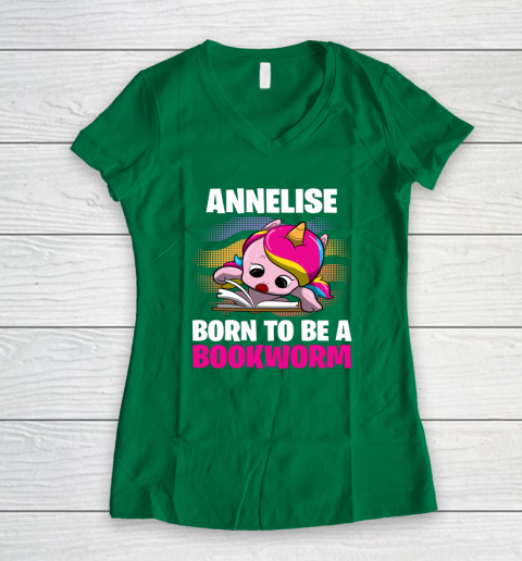 Annelise Born To Be A Bookworm Unicorn Women's V-Neck T-Shirt 3